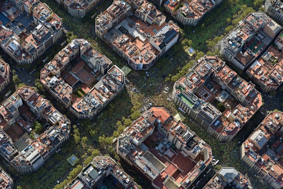 Vista aérea da manifestación da Diada 2017 en Barcelona. Foto: Assemblea Nacional Catalana