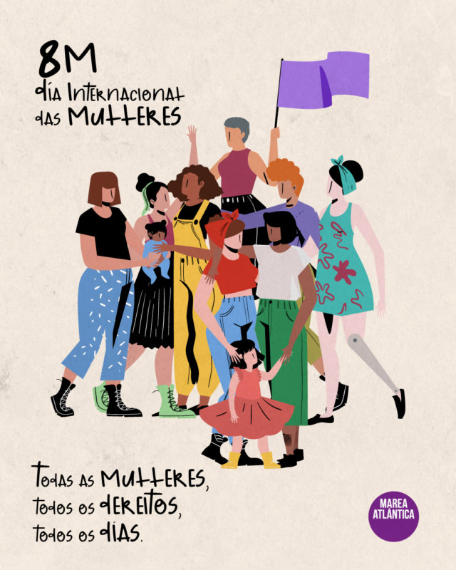 Cartel para o 8 de marzo de 2023: Todas as mulleres. Todos os dereitos. Todos os días.